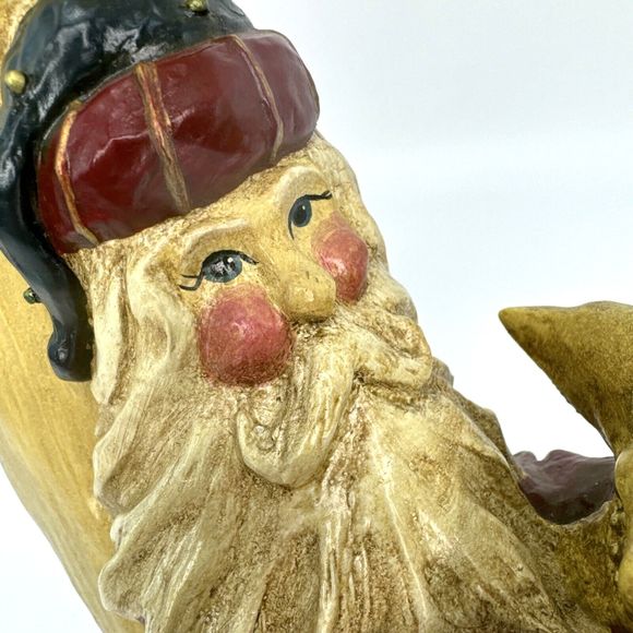 Vintage 1994 Ila Lefever Enesco Santa Resting on the Moon Holding Star Folk Art - Picture 14 of 15